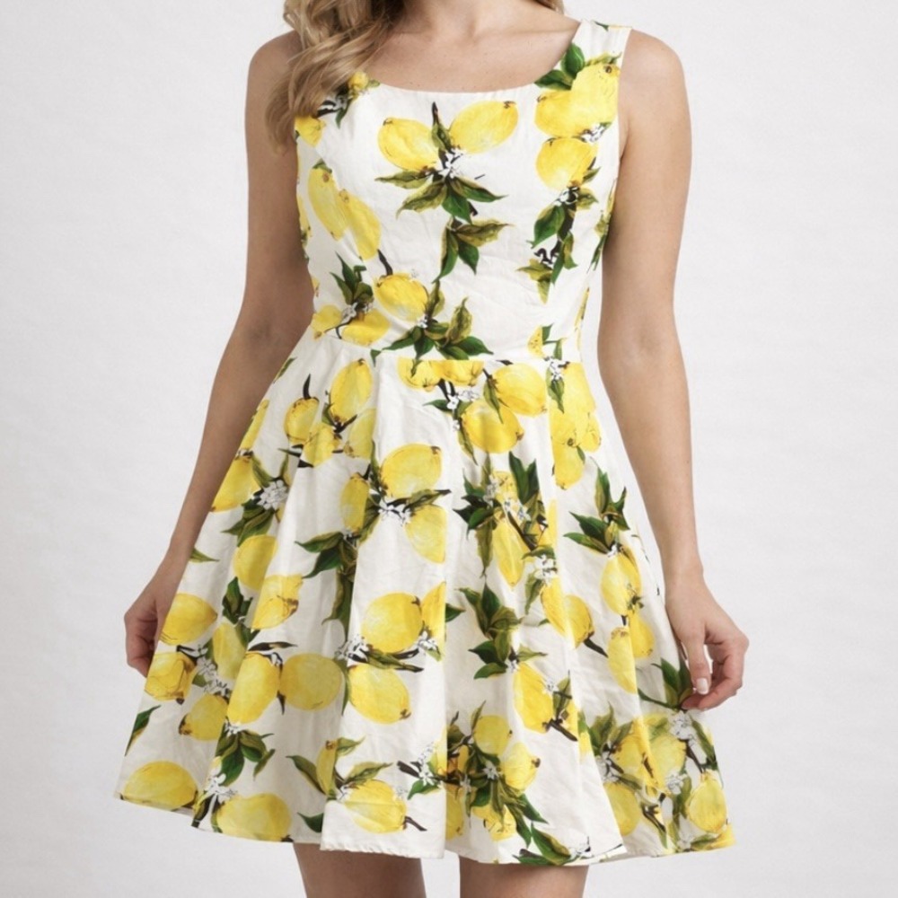 Grace‎ Karin Womens 1X Plus Size Lemon Swing Dress Sleeveless Full Skirt Pinup